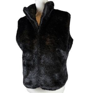 Cejon Faux Fur Vest Zipper Front Black Size Medium